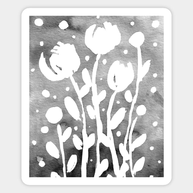 Whimsical watercolor flowers – black and white Magnet by wackapacka